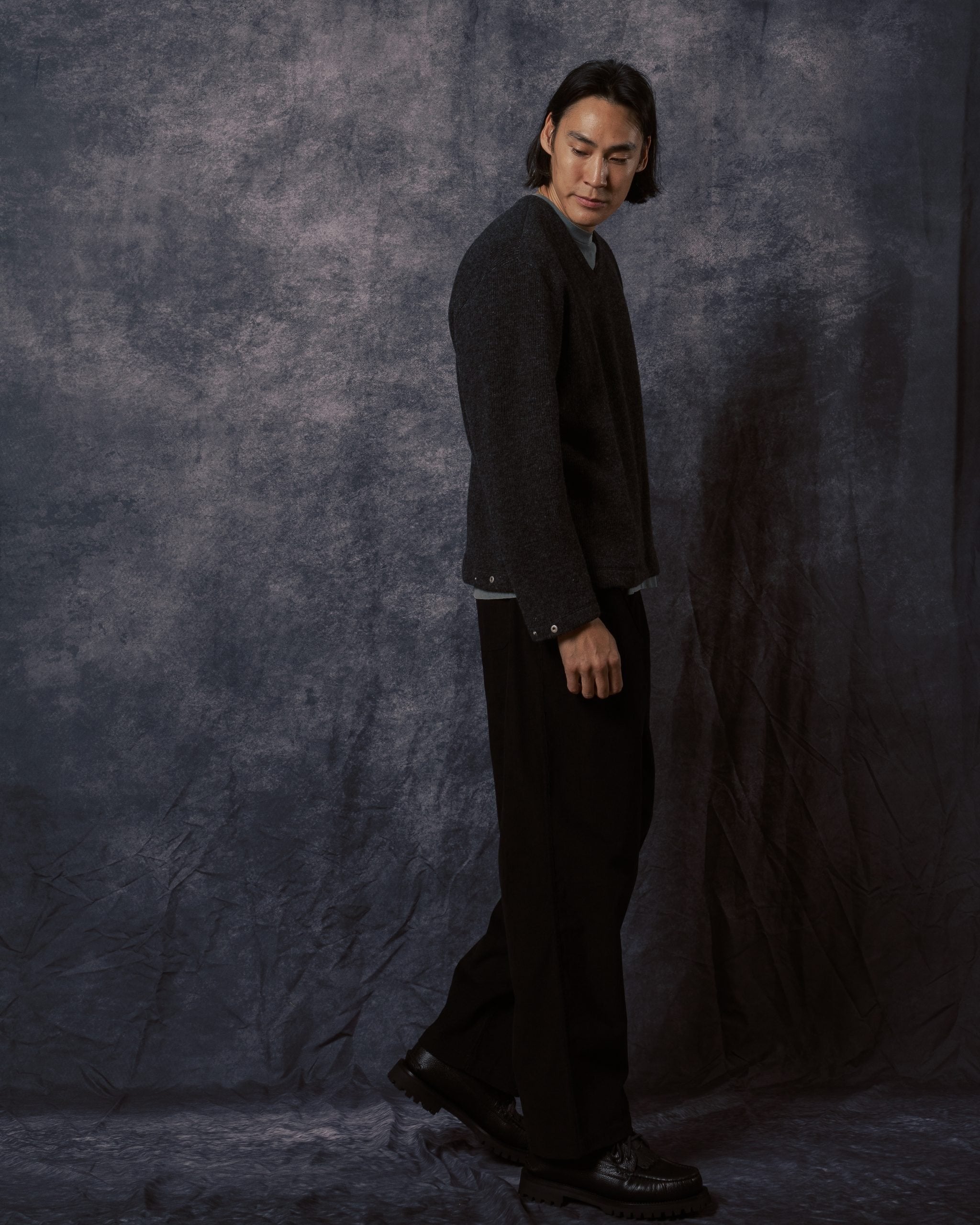 V Neck Snap Sweater Charcoal