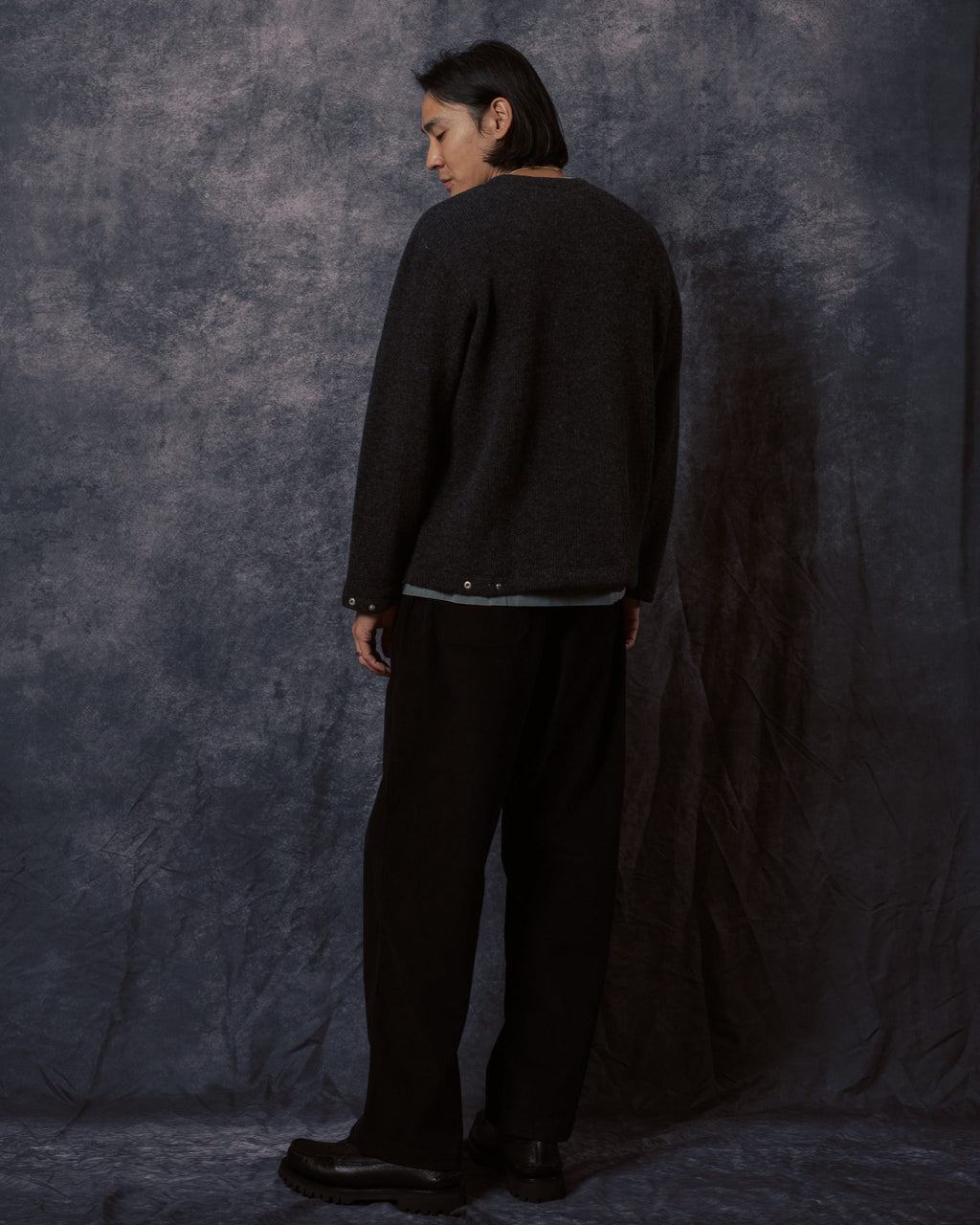 V Neck Snap Sweater Charcoal