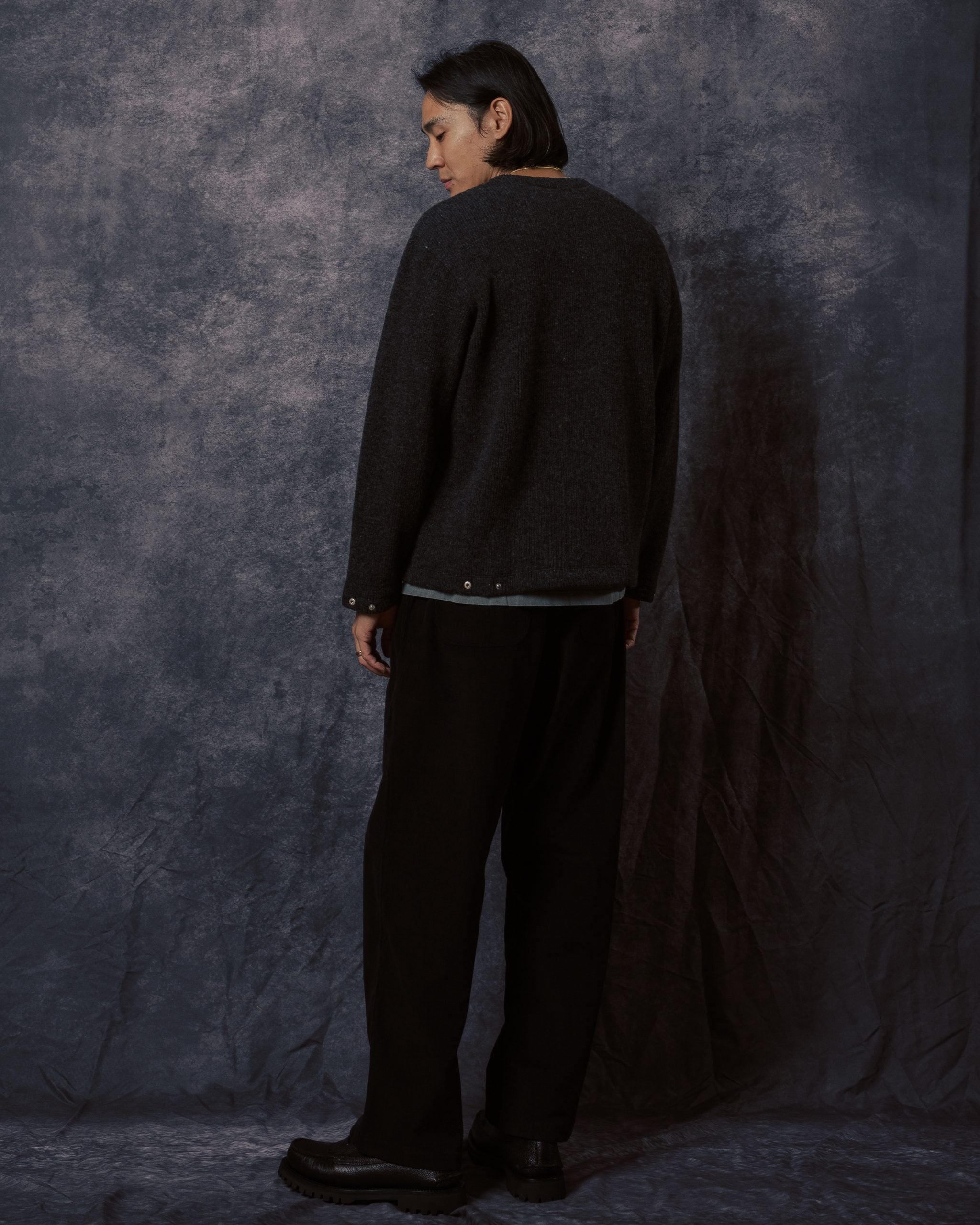 V Neck Snap Sweater Charcoal