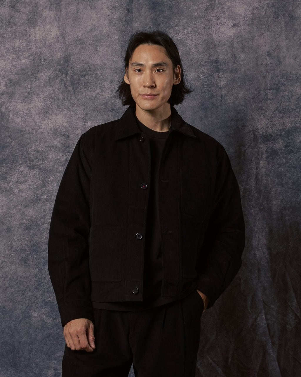 Bodhi 4 Button Quilted Jacket Black Corduroy CORD14