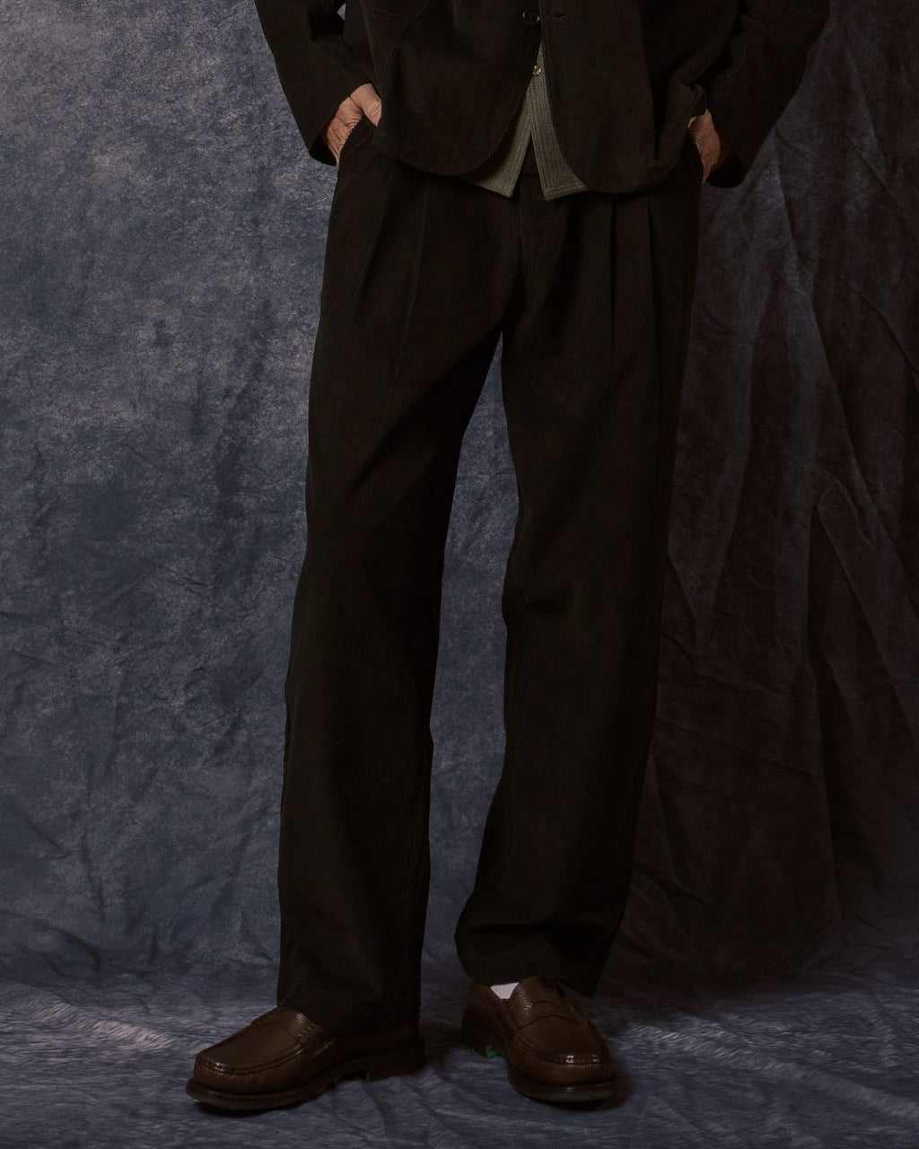 Antonio Double Pleated Trousers Dark Green CORD14