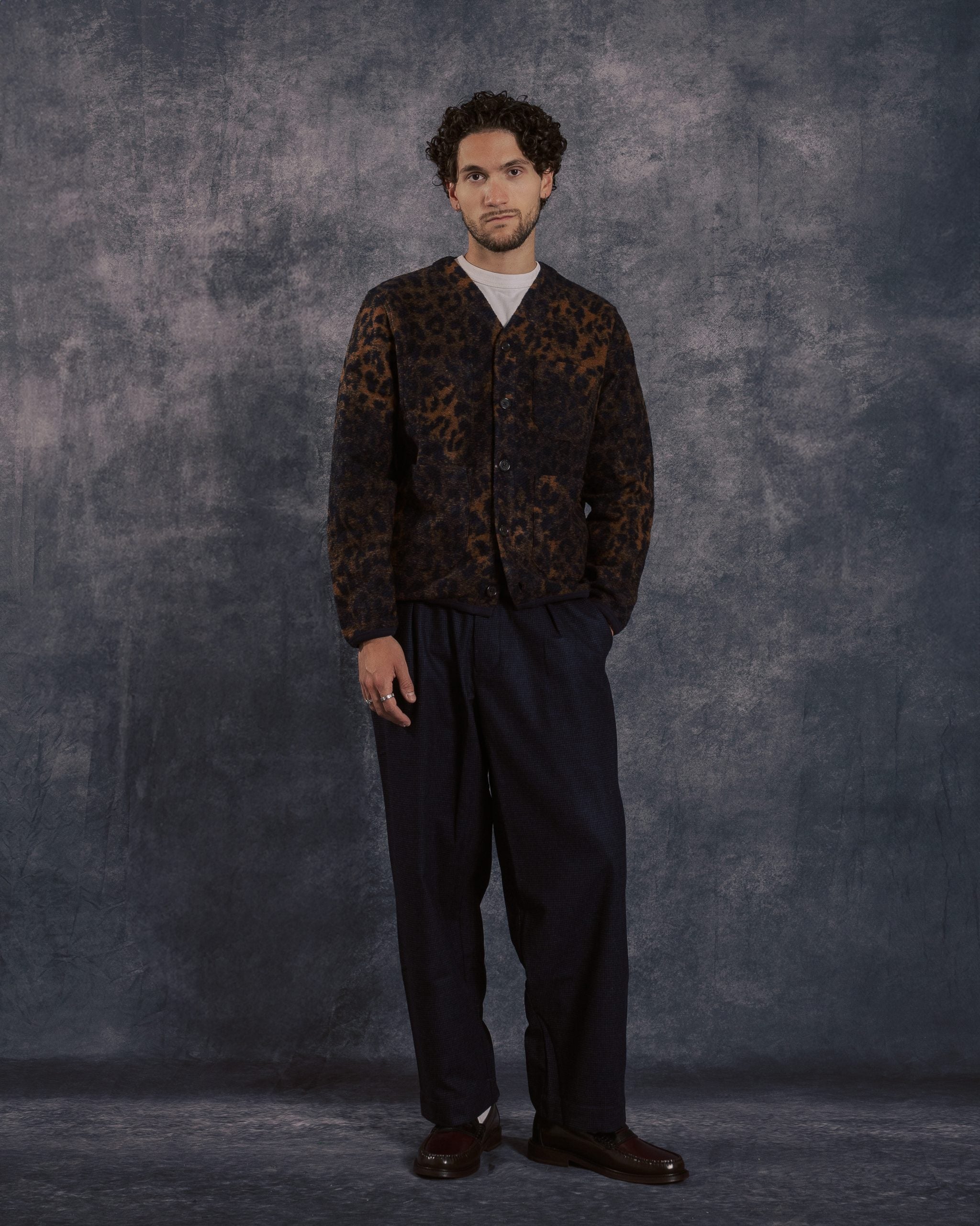 Cardigan Dark Navy/Brown Night Leopard – Uncle Otis Clothing