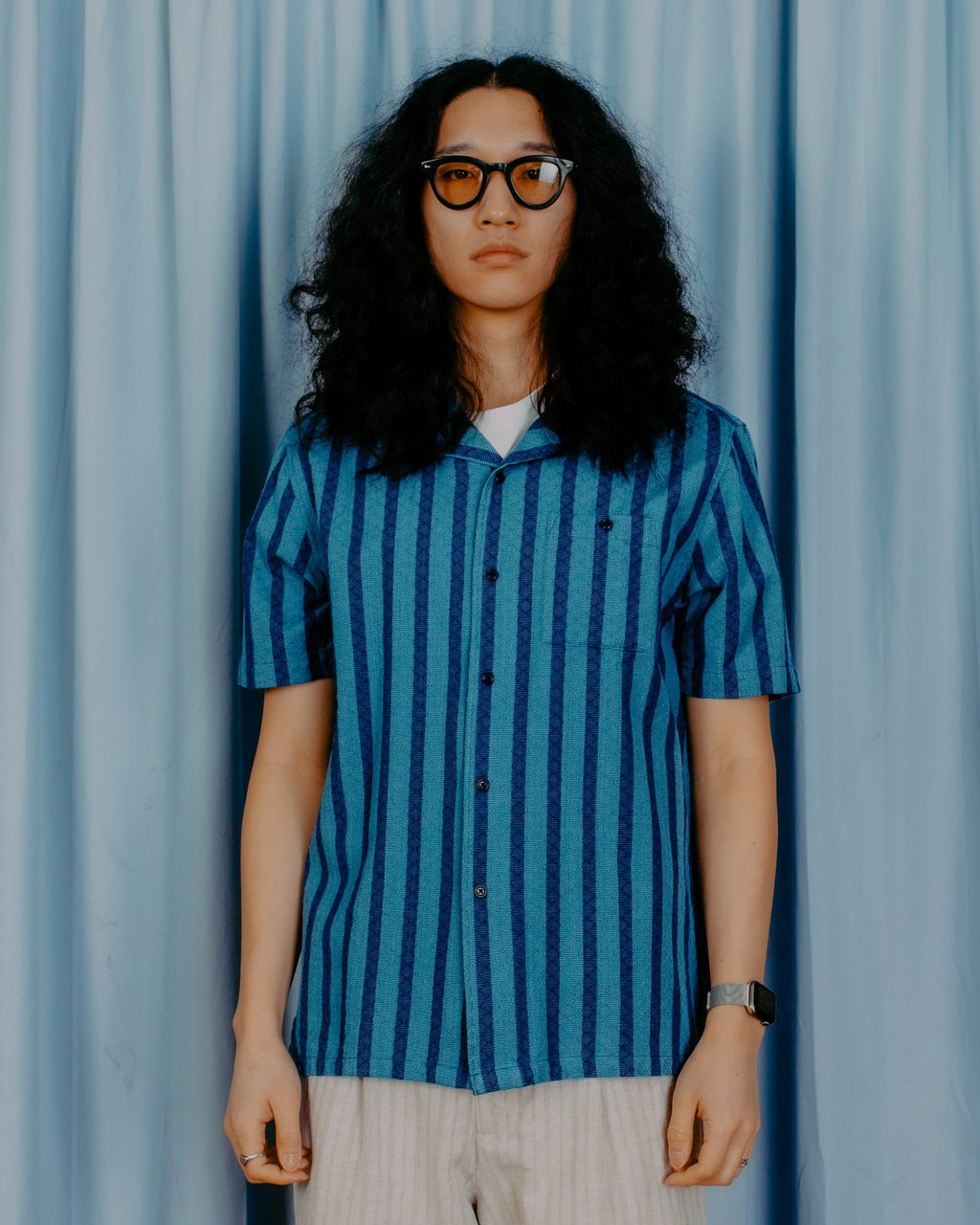 Selleck Dobby Stripe S/S Shirt - Navy