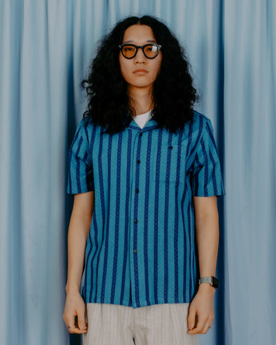 Selleck Dobby Stripe S/S Shirt - Navy