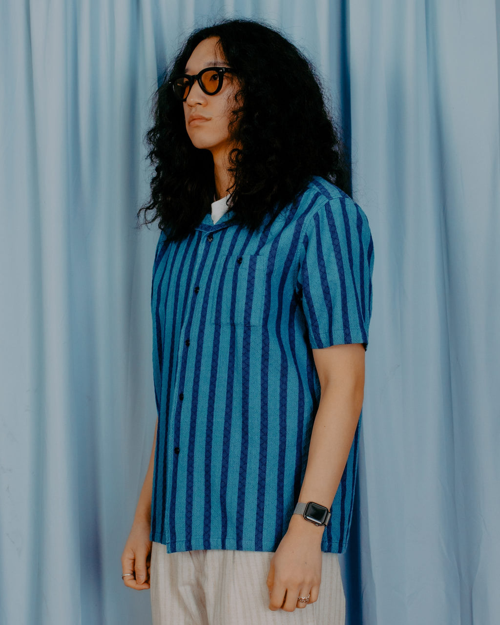 Selleck Dobby Stripe S/S Shirt - Navy