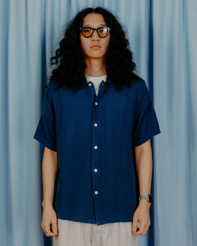 Busey Double Cloth S/S Shirt - Navy Iris