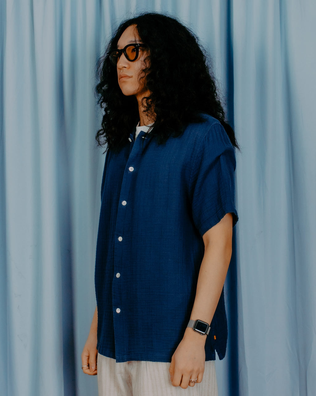 Busey Double Cloth S/S Shirt - Navy Iris