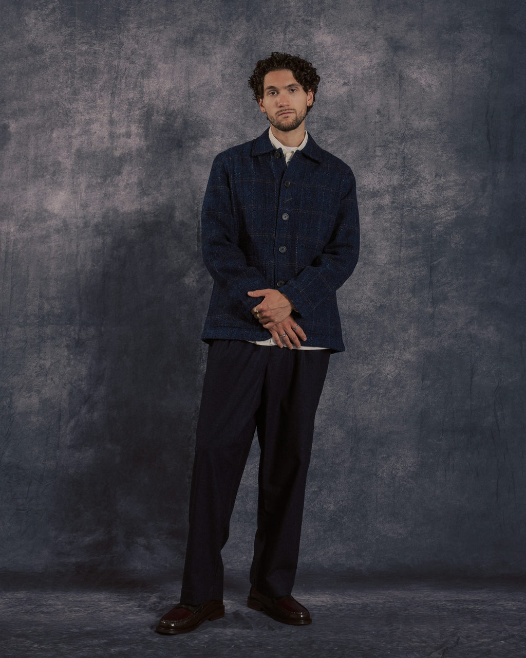 Bakers C Jacket Navy Harris Tweed Plaid
