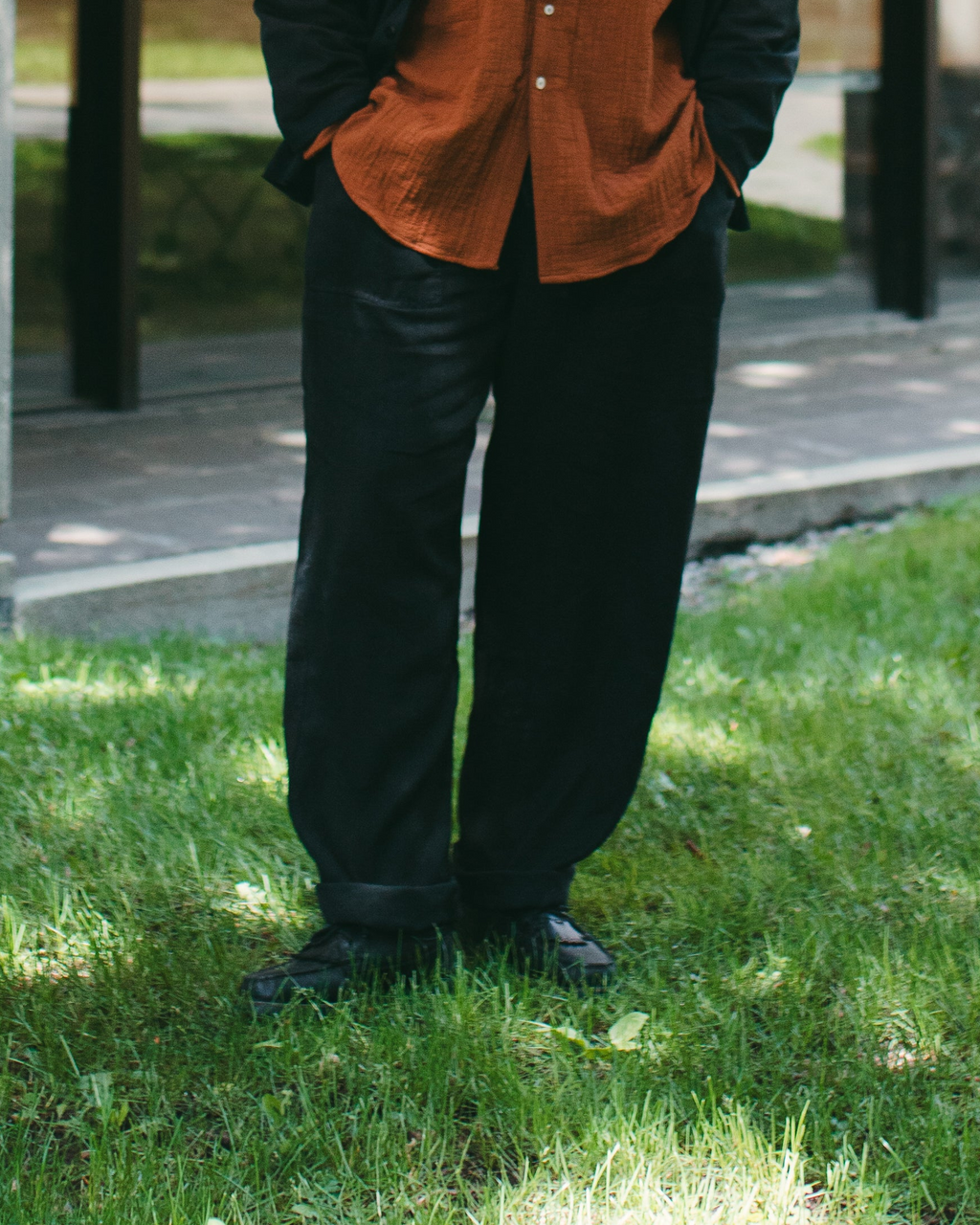 PANTS05LI Workers's Linen Drawstring Pants Deep Black