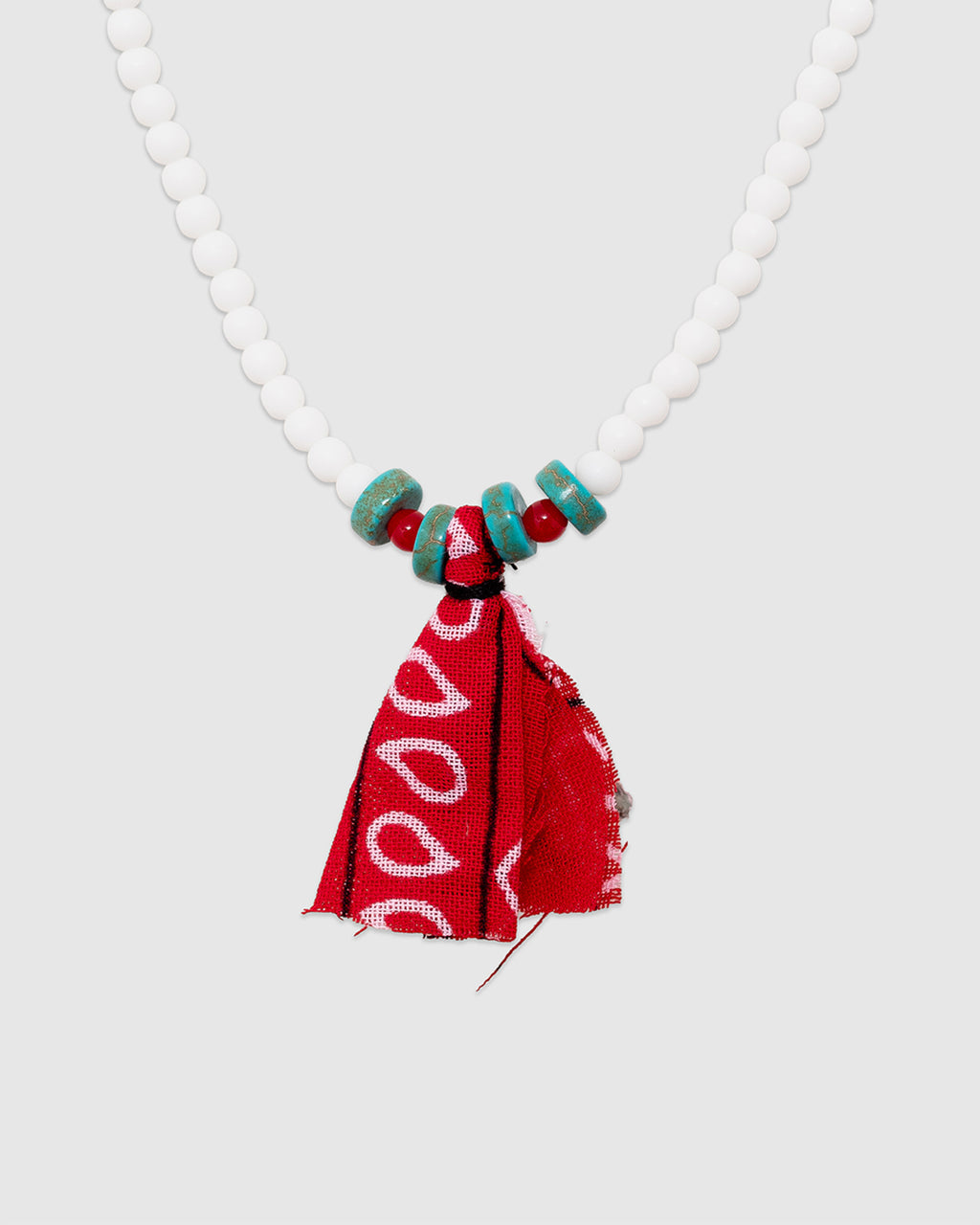 #6 Beaded Necklace Matte White/Turquoise/Red/Red Bandana