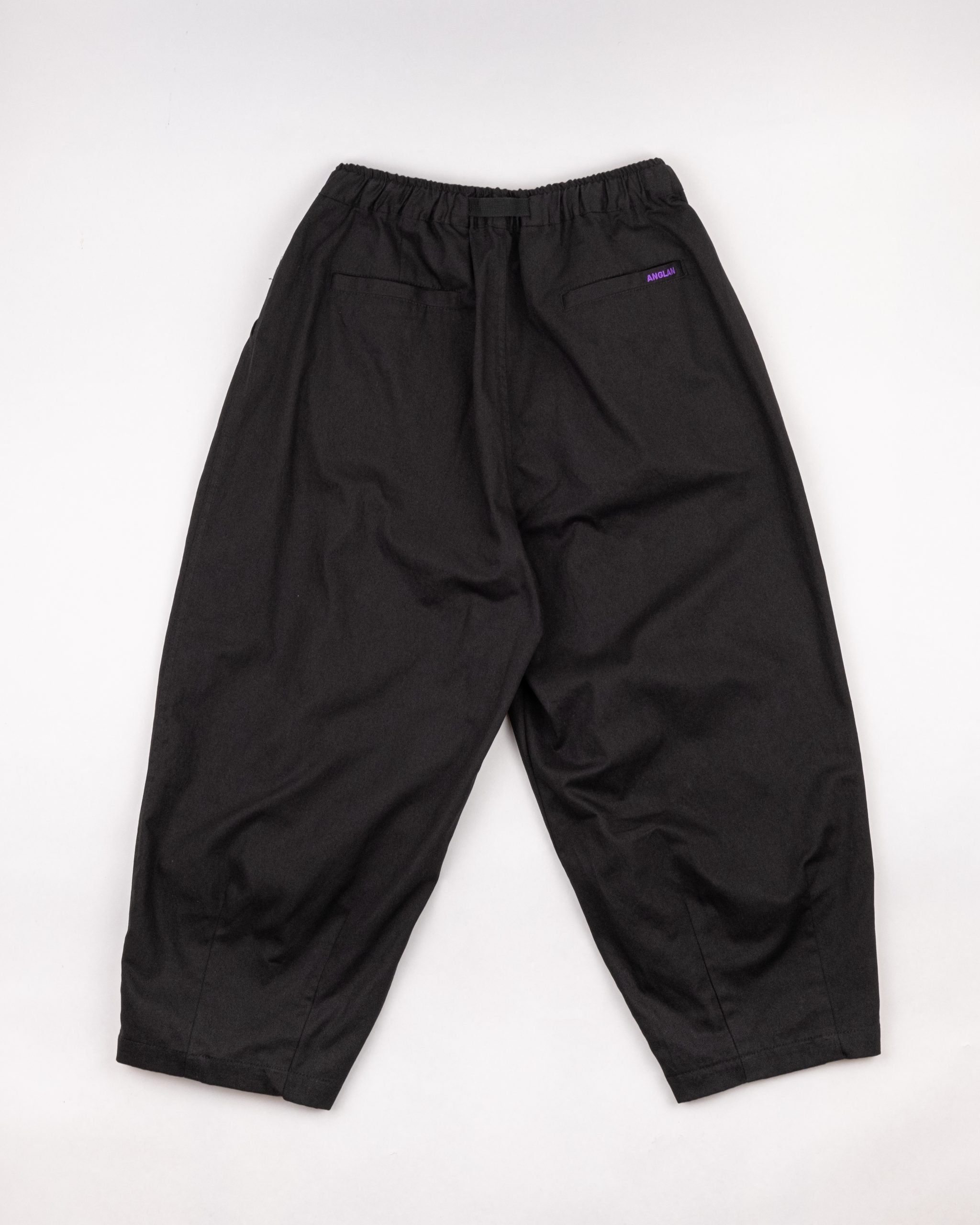 Twill Cotton Belt Balloon Pants - Black