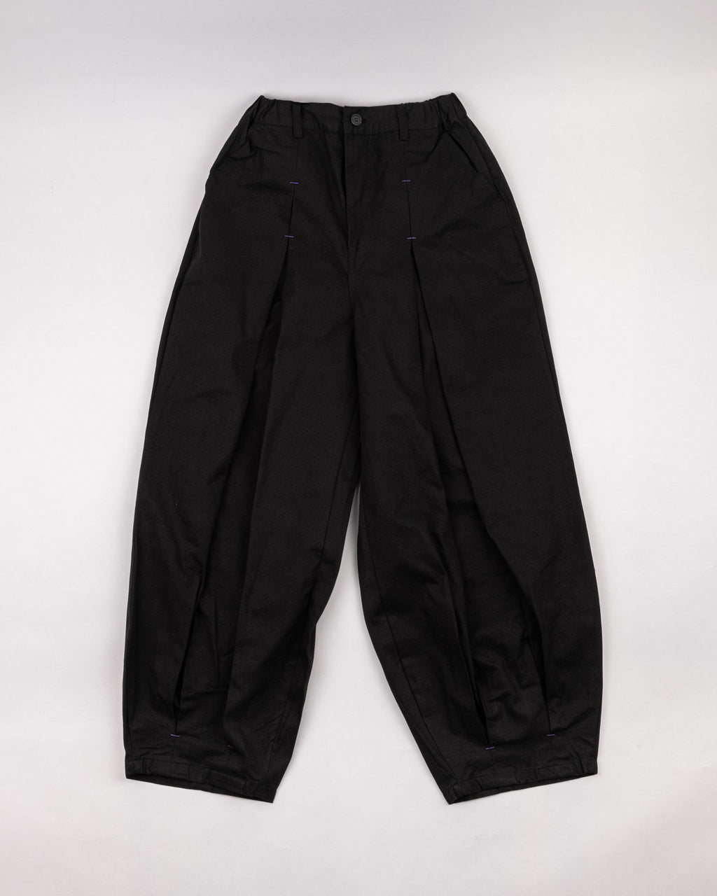 Twill Cotton Belt Balloon Pants - Black