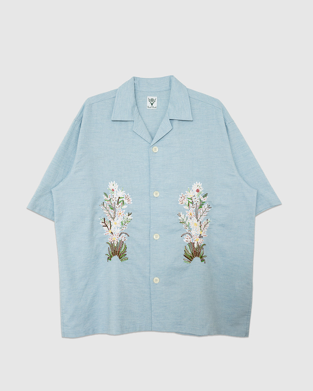 Cabana Shirt Flower Embroidery Blue