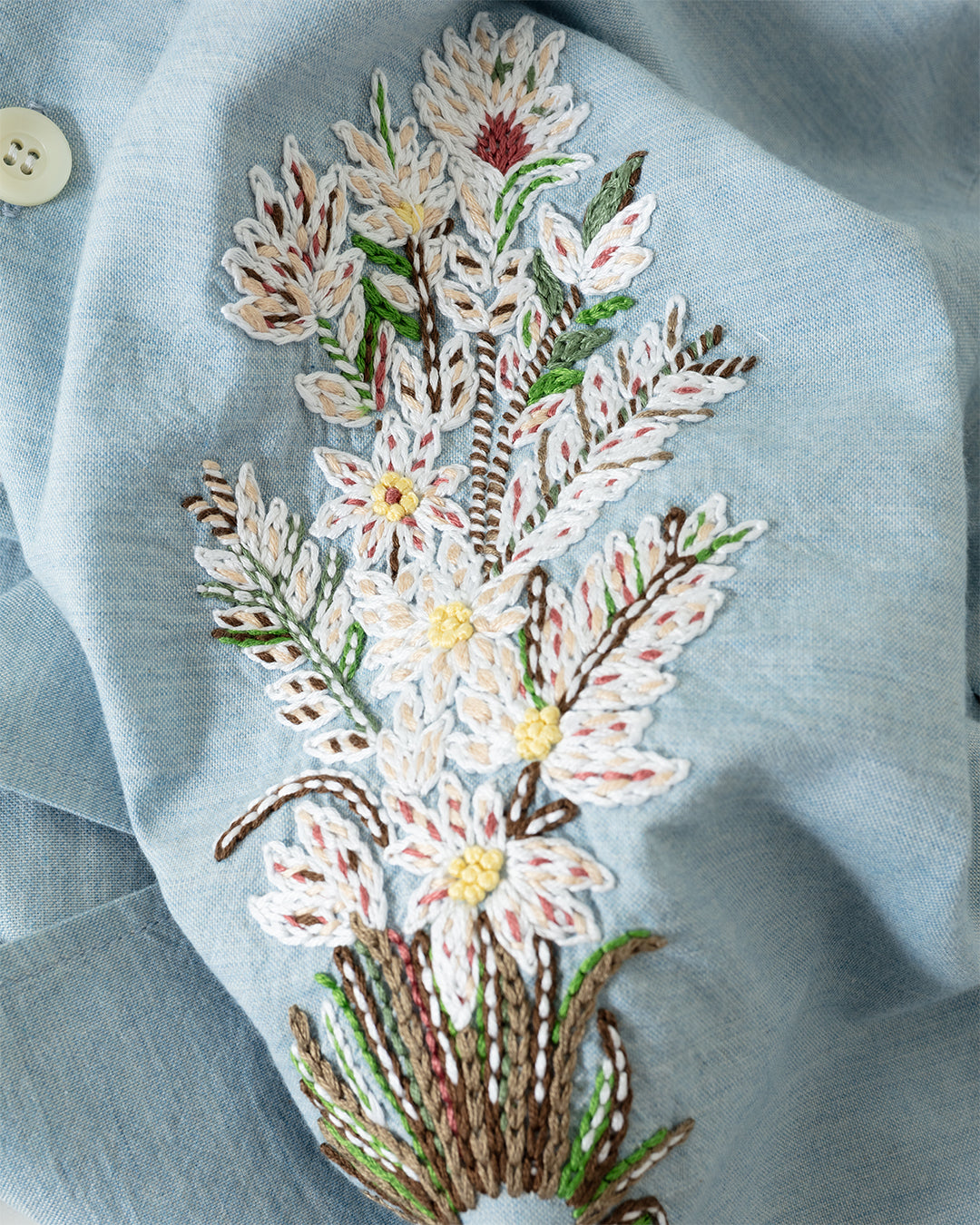 Cabana Shirt Flower Embroidery Blue