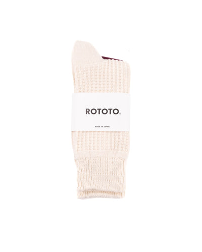 Cotton Waffle Crew Socks - Raw White
