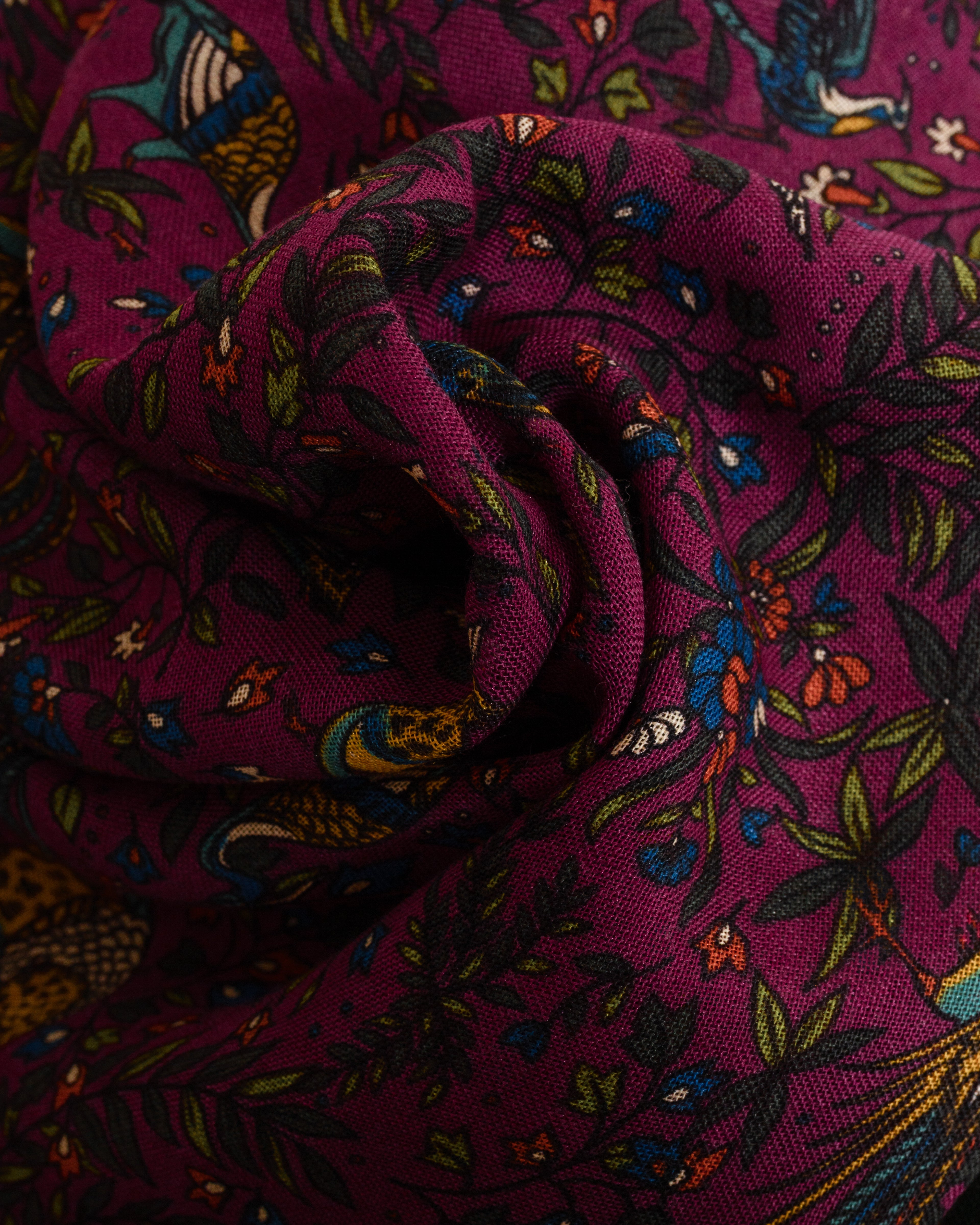 Birds of Paradise Wool/Silk Square Scarf Magenta