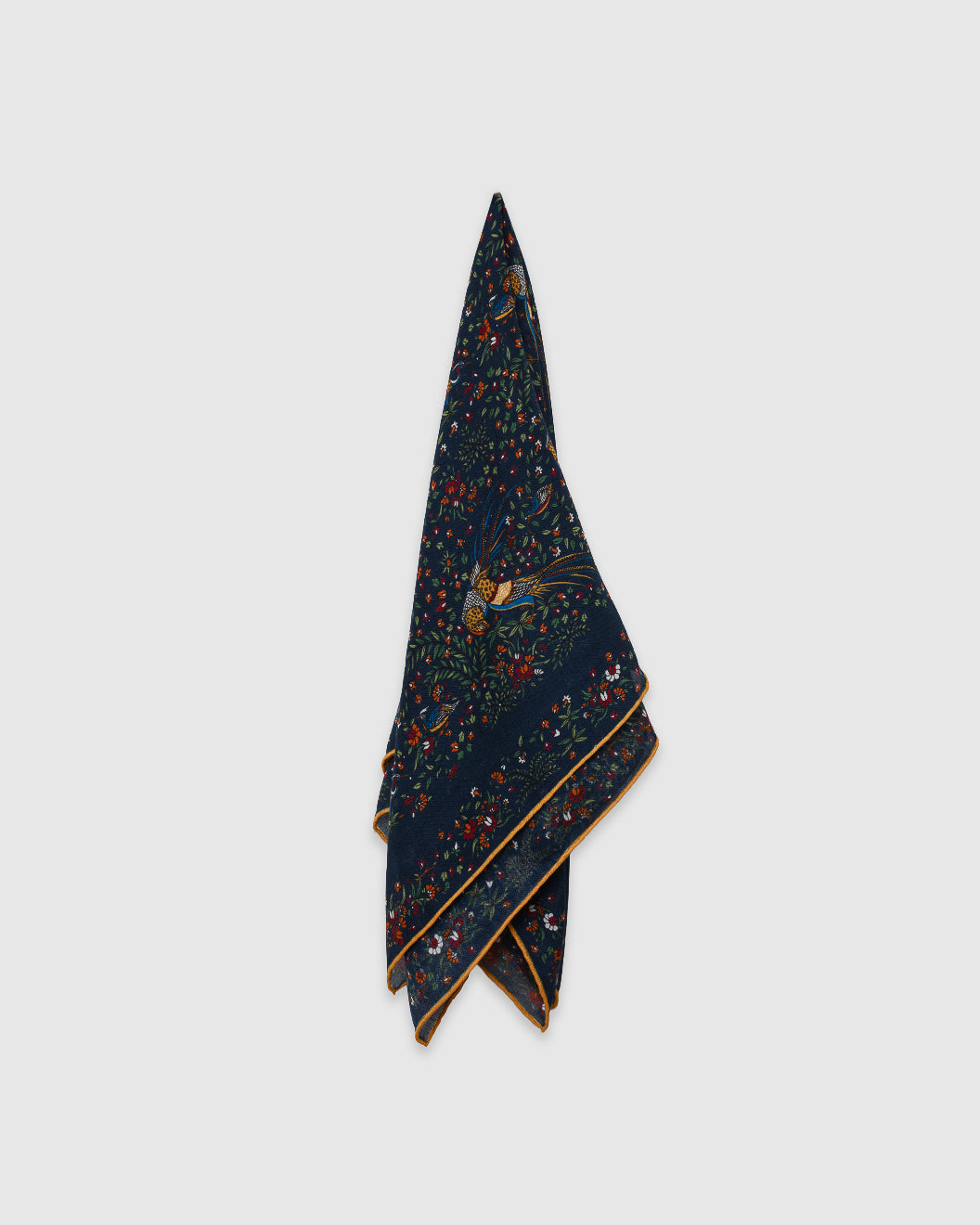 Birds of Paradise Wool/Silk Square Scarf Navy