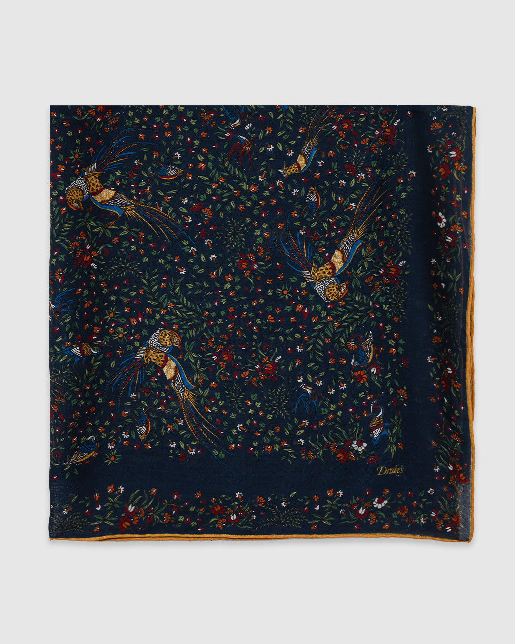 Birds of Paradise Wool/Silk Square Scarf Navy