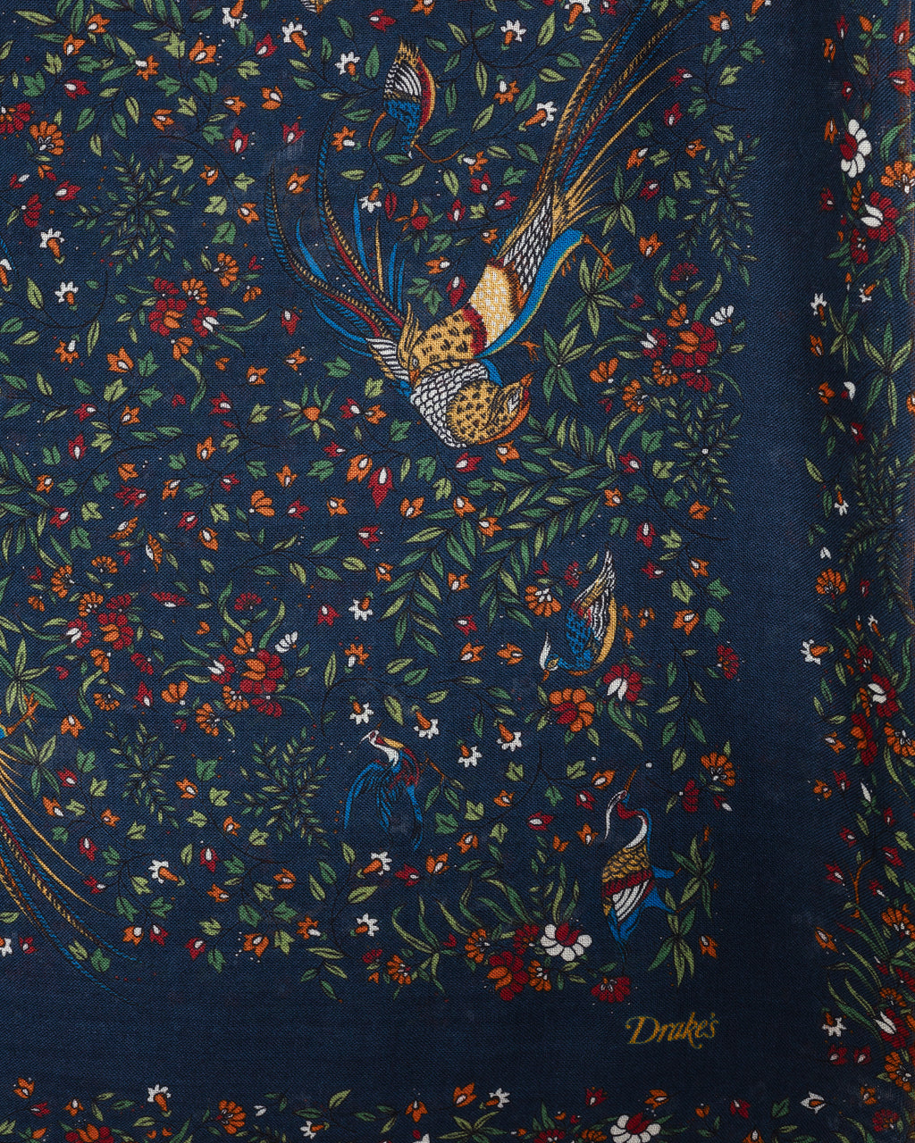 Birds of Paradise Wool/Silk Square Scarf Navy