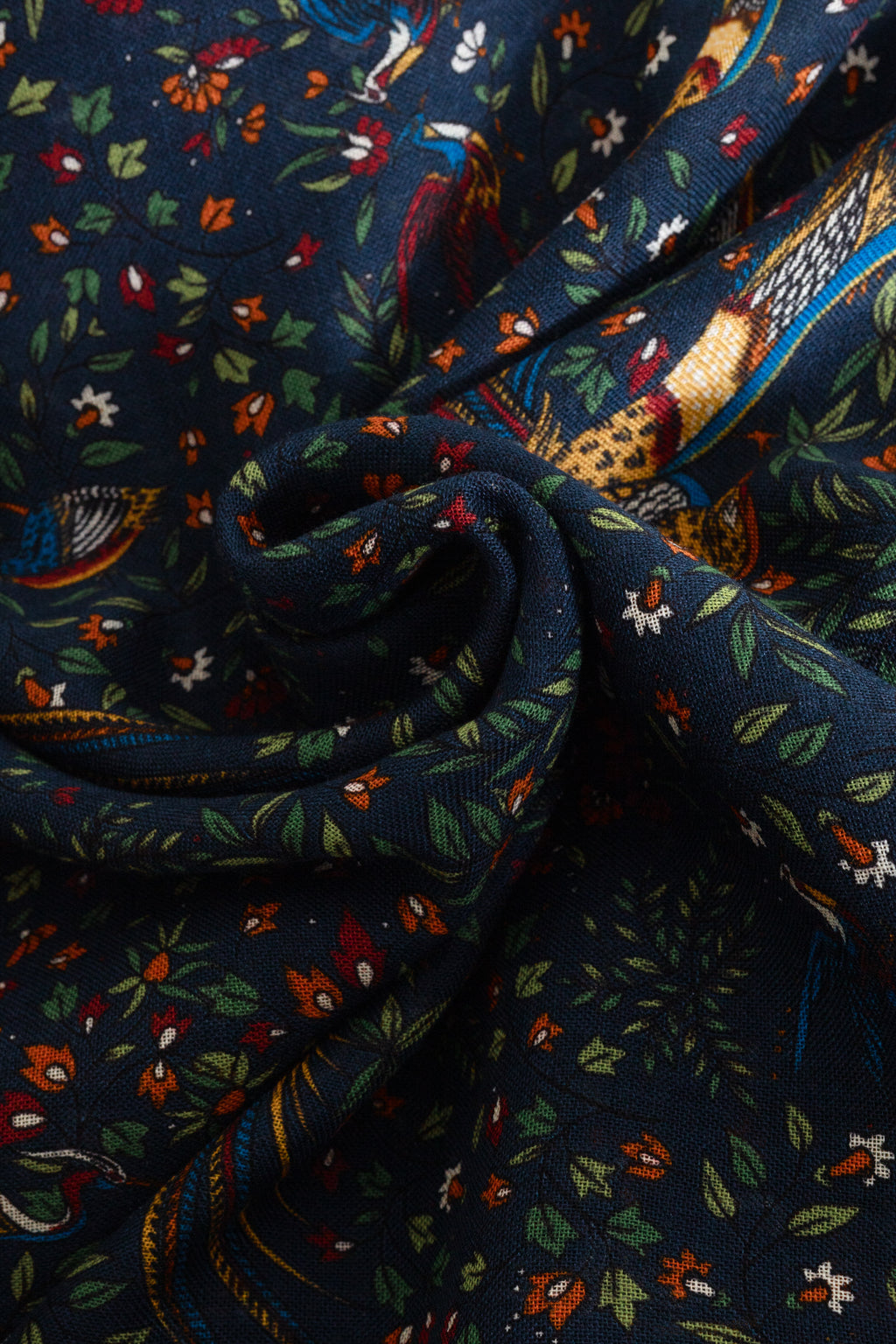Birds of Paradise Wool/Silk Square Scarf Navy