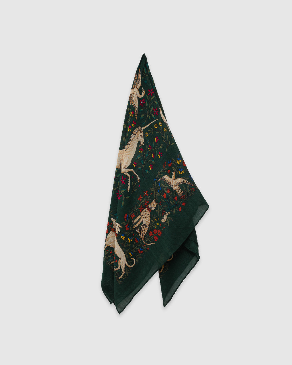 Unicorn Garden Wool/Silk Square Scarf Green