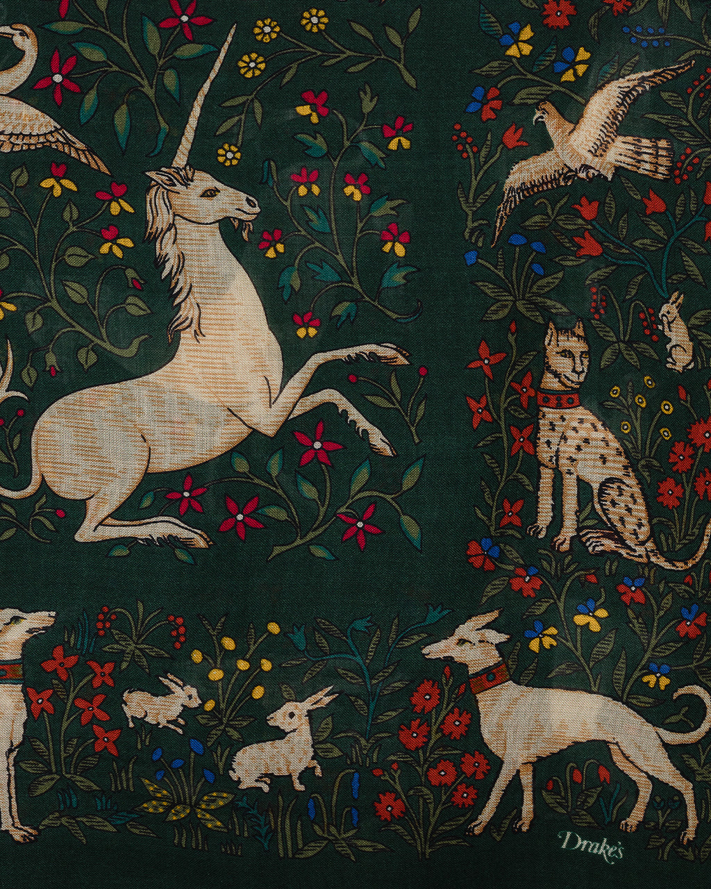 Unicorn Garden Wool/Silk Square Scarf Green