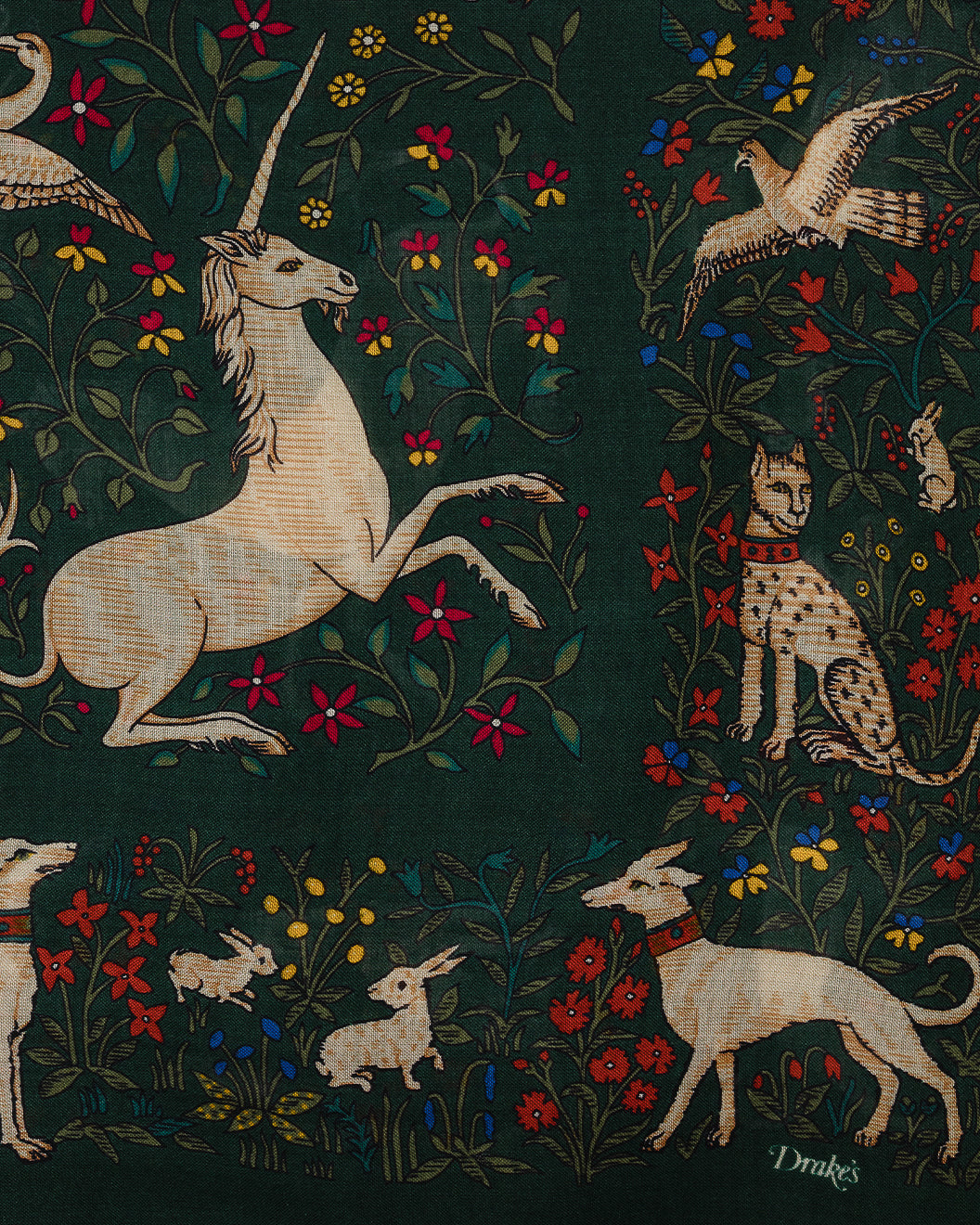 Unicorn Garden Wool/Silk Square Scarf Green