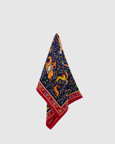 Animals and Flowers Print Bandana Navy