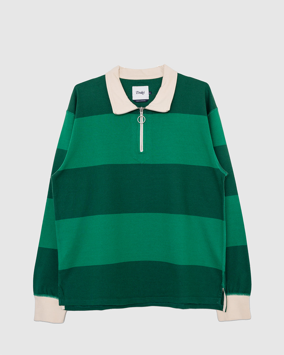 Block Stripe Quarter Zip Rugby Dark Green
