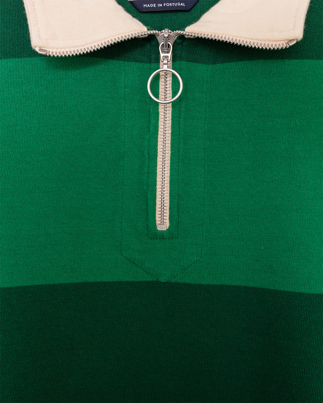 Block Stripe Quarter Zip Rugby Dark Green