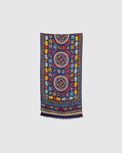 Elephants and Flowers Print Scarf Navy