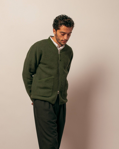 Zip Bomber Wool Fleece Olive