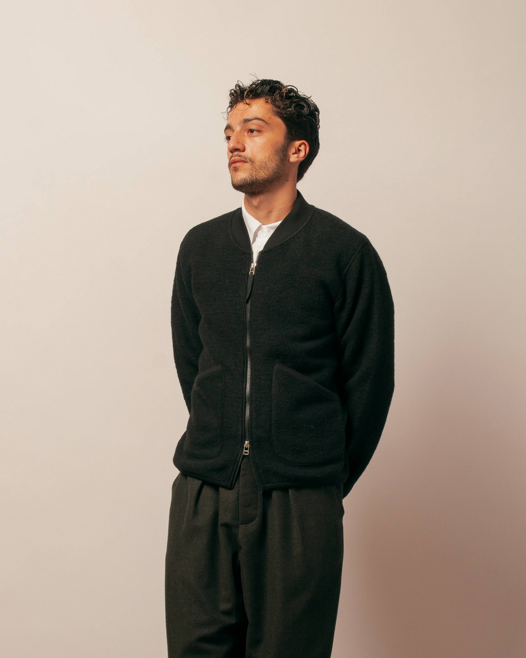 Zip Bomber Wool Fleece Black