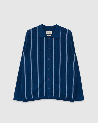 Zigger Knitted Shirt Navy/Blue Textured Stripe