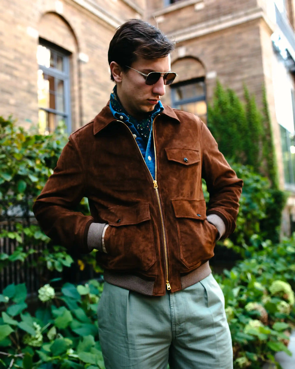 Heavyweight Suede A-2 Bomber Jacket Tobacco