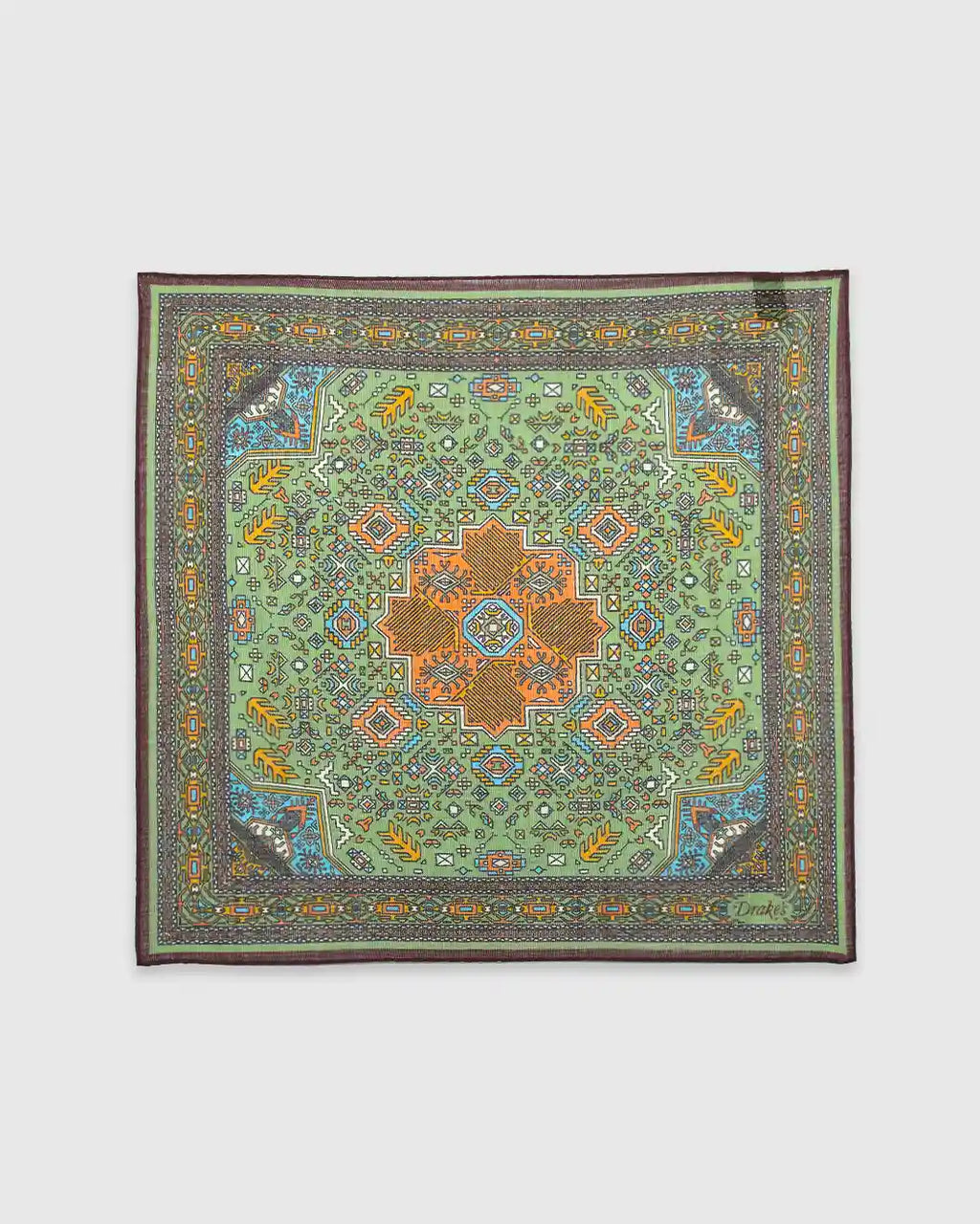 Kelim Pocket Square Olive & Burgundy