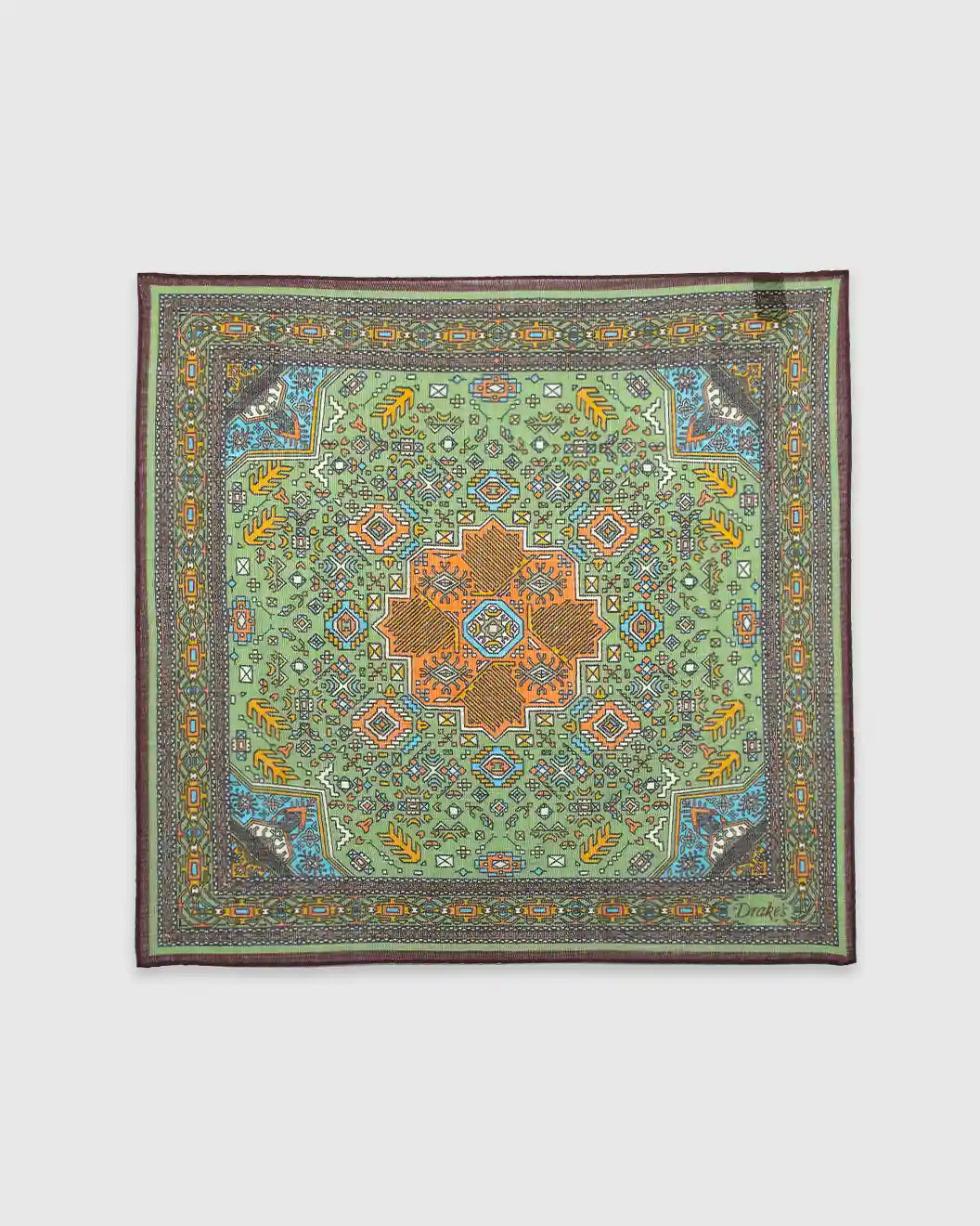 Kelim Pocket Square Olive & Burgundy