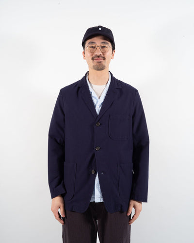 Three Button Jacket in Cotton Mix Suiting - Navy
