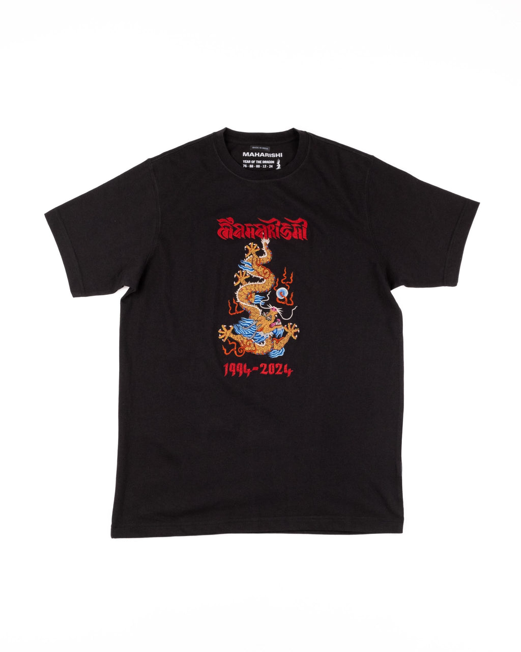 Descending Dragon Embroidered T-Shirt - Black