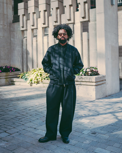 Max Loose Fit Bomber Jacket Wool Pin Black