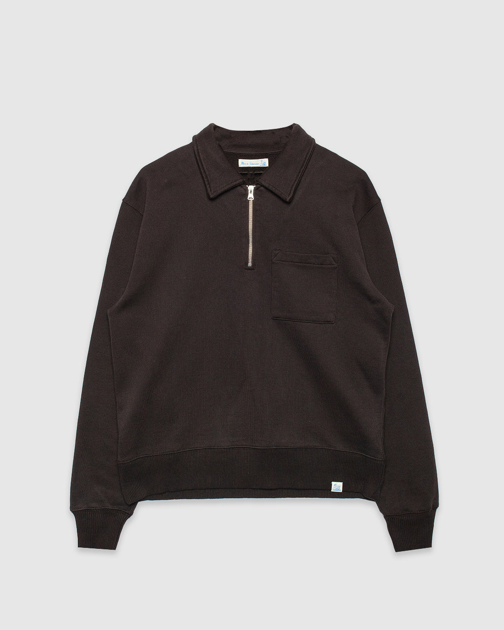 Authentic Fleece Polo Collared Half-Zip Cotton Sweatshirt Espresso