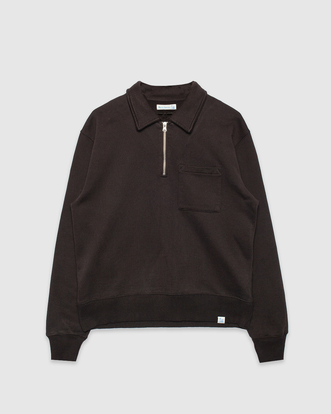 Authentic Fleece Polo Collared Half-Zip Cotton Sweatshirt Espresso
