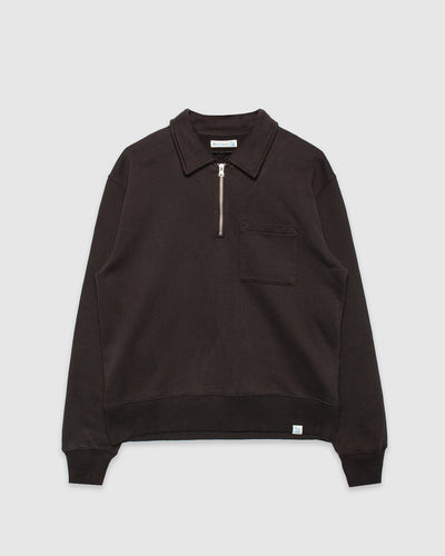 Authentic Fleece Polo Collared Half-Zip Cotton Sweatshirt Espresso