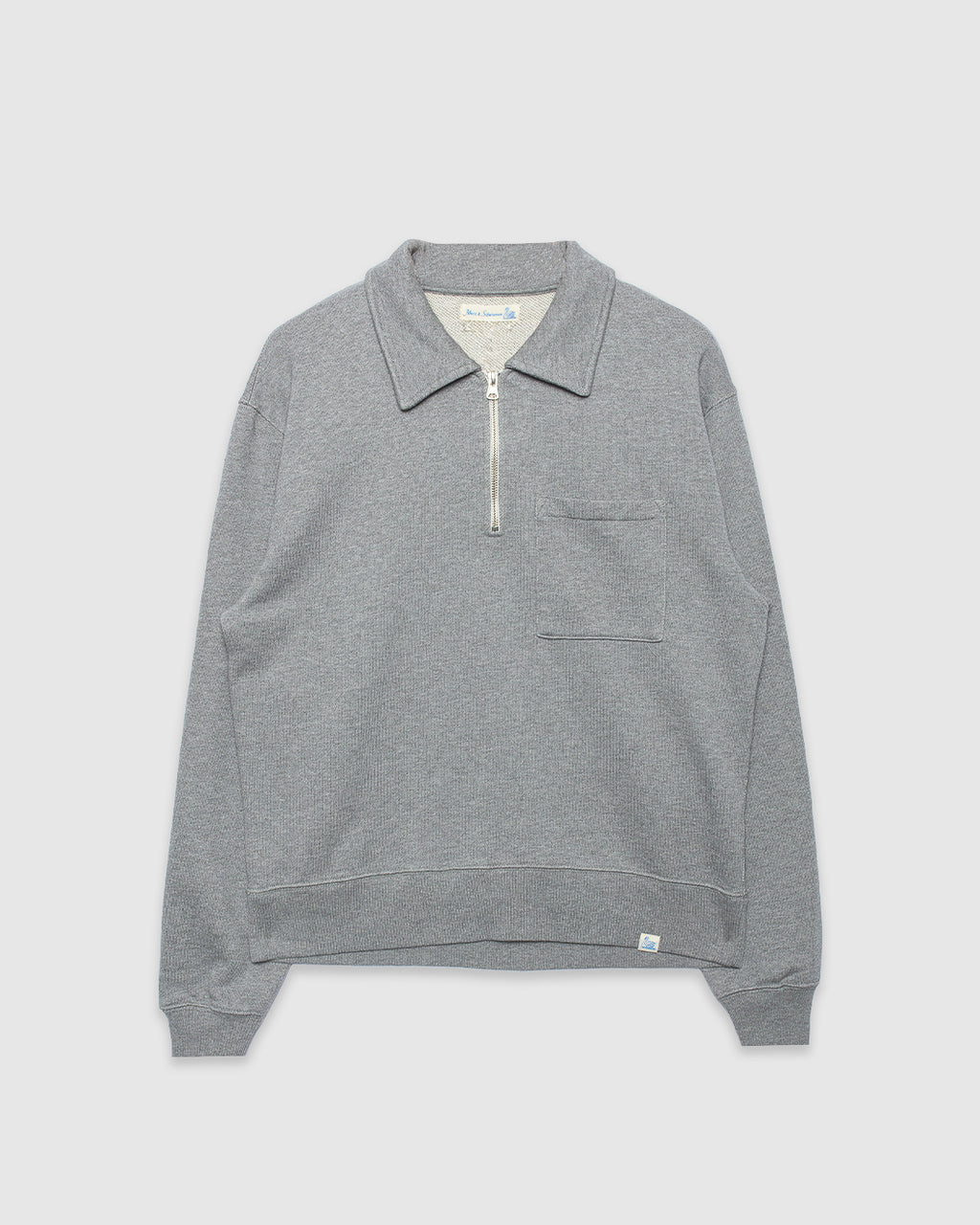 Authentic Fleece Polo Collared Half-Zip Cotton Sweatshirt Grey Melange