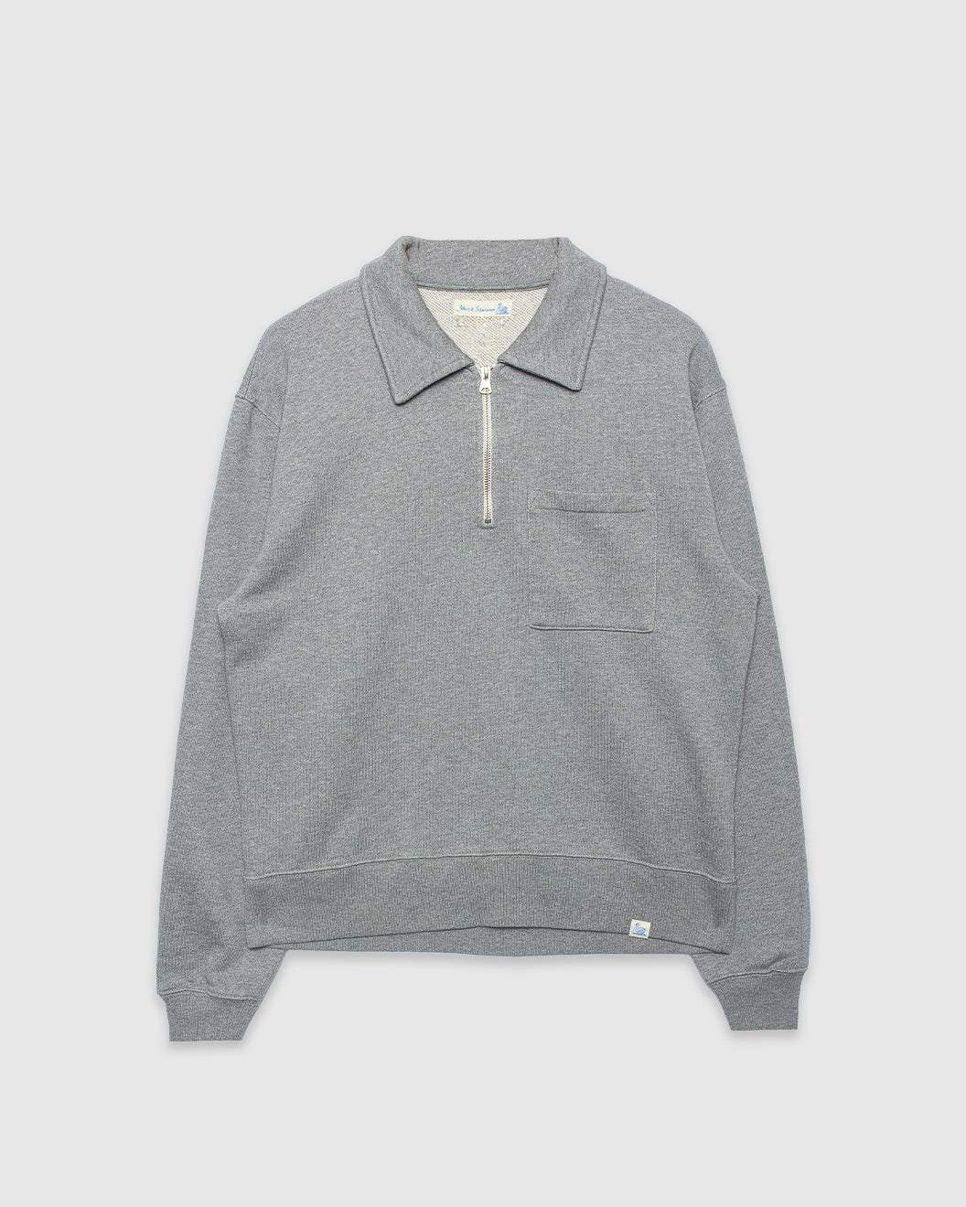 Authentic Fleece Polo Collared Half-Zip Cotton Sweatshirt Grey Melange