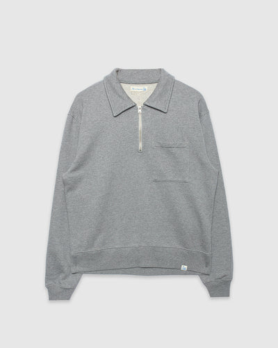 Authentic Fleece Polo Collared Half-Zip Cotton Sweatshirt Grey Melange