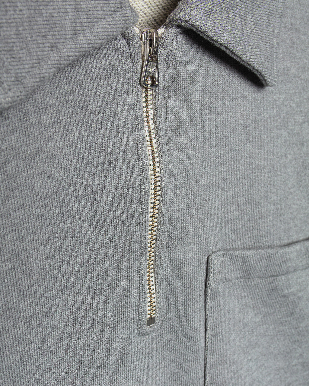 Authentic Fleece Polo Collared Half-Zip Cotton Sweatshirt Grey Melange