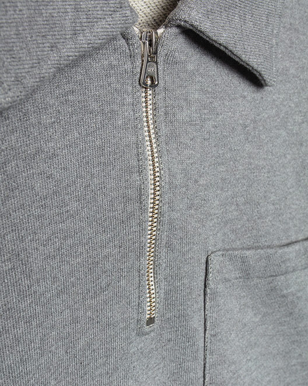 Authentic Fleece Polo Collared Half-Zip Cotton Sweatshirt Grey Melange