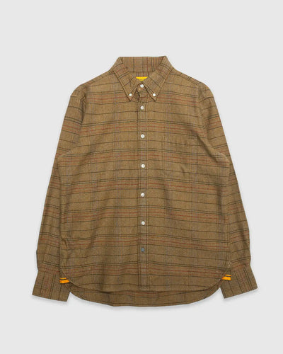 No5 Classic Shirt Two Ply Flecked Brown Check