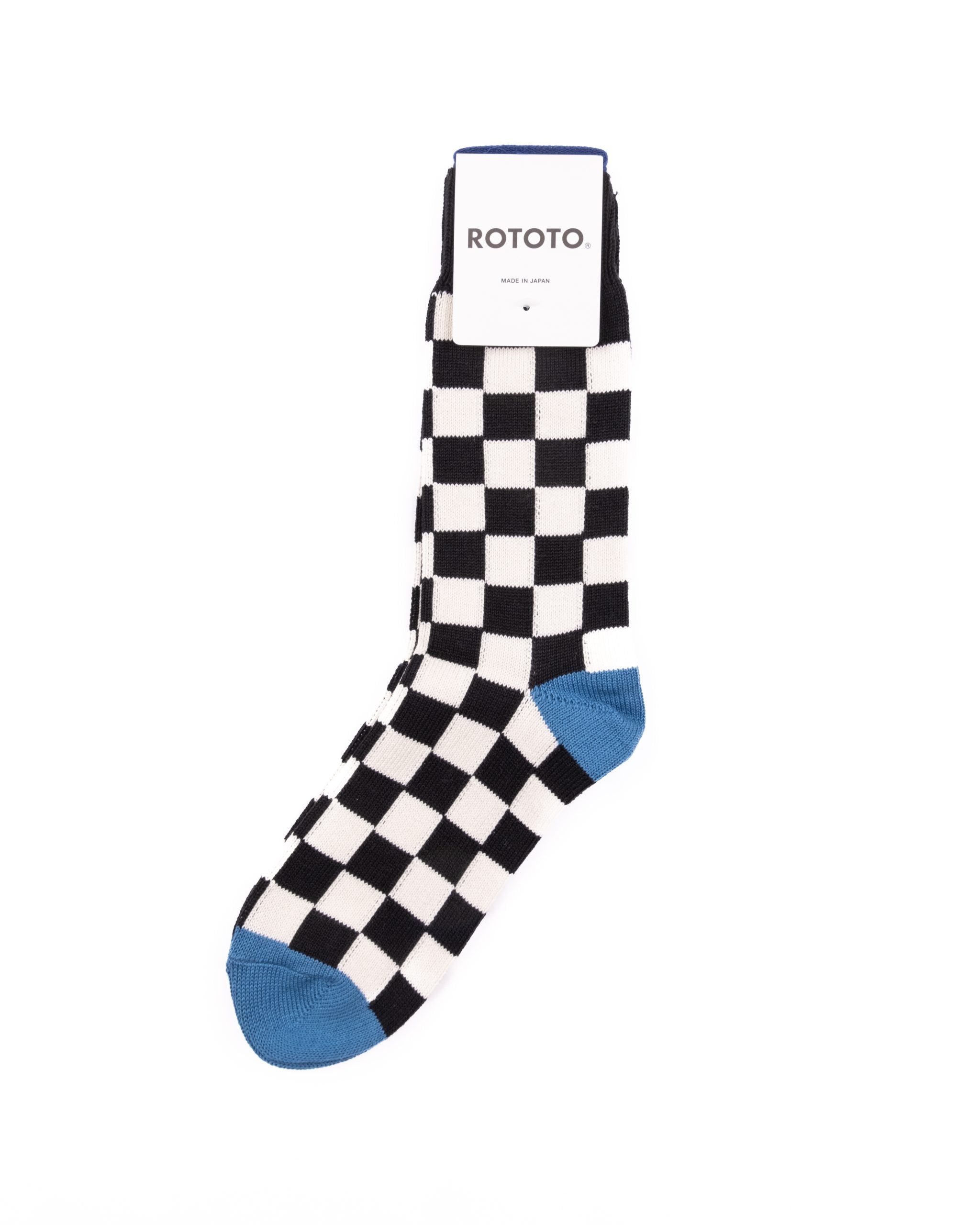 Checkerboard Crew Socks - Black/Ivory/L/Blue